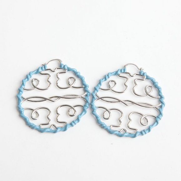 TORY BURCH TWISTED MILLER SHINY PEWTER / ARTIC (BLUE) HOOP - Picture 1 of 10